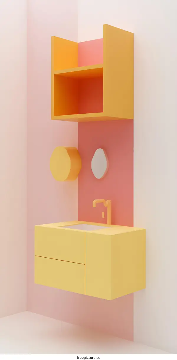 Minimalist Bathroom Interior Design with Yellow and Pink Color Palette