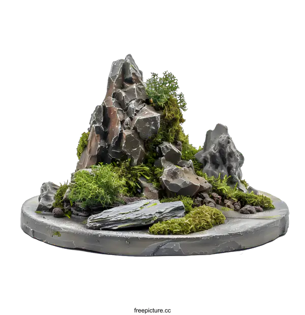 [Transparent Background PNG]Miniature Rock Mountain with Moss and Plants