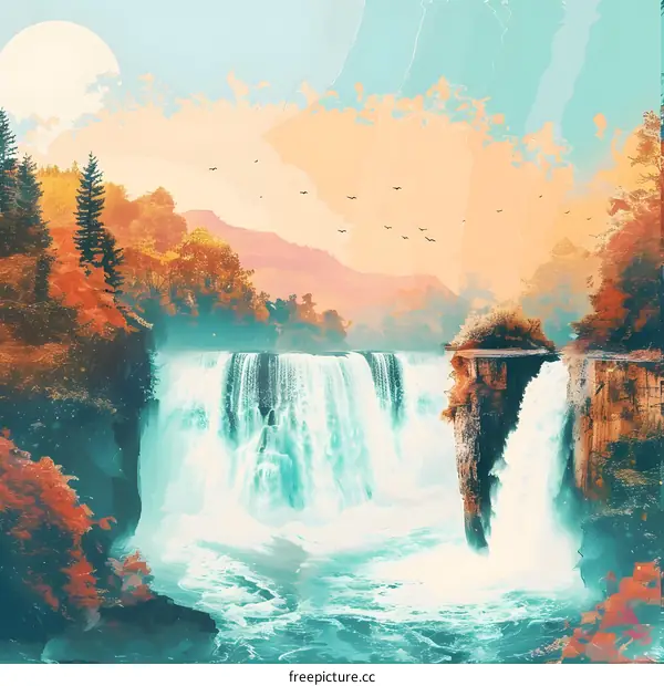 Waterfall in the Forest Painting
