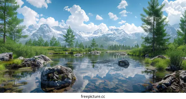 Tranquil Mountain Lake Reflecting Surrounding Scenery