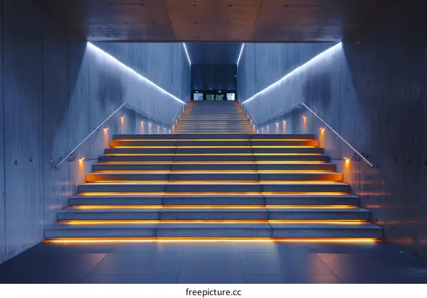 Modern Concrete Staircase with Yellow LED Lighting