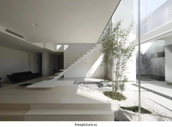 Modern Minimalist Home Interior Design with a Zen Garden