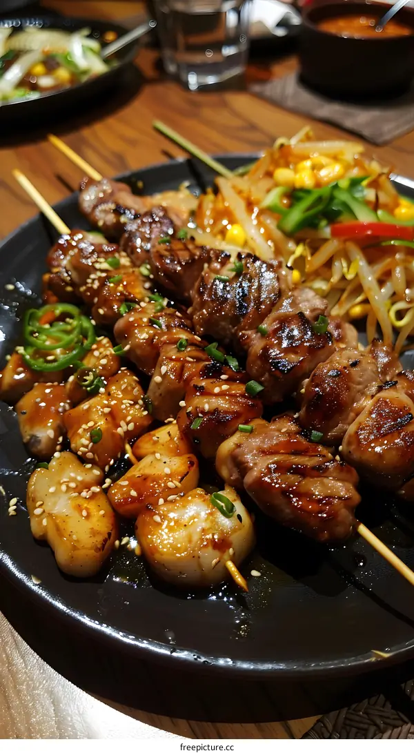 Grilled Scallops and Pork Skewers with Sesame Seeds