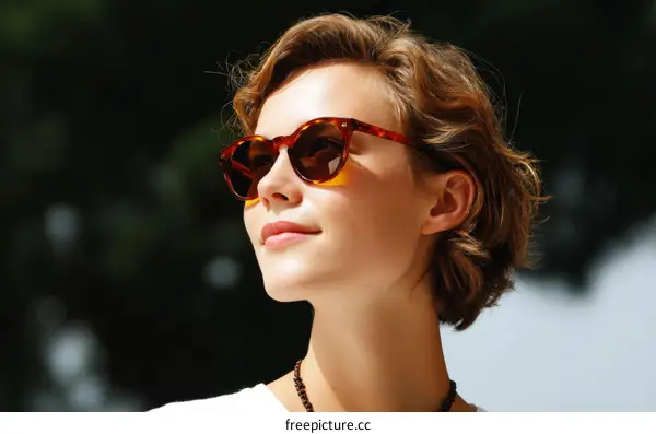Closeup Outdoor Portrait of a Woman Wearing Sunglasses