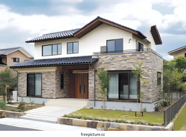 Modern Japanese Style House with Stone Facade