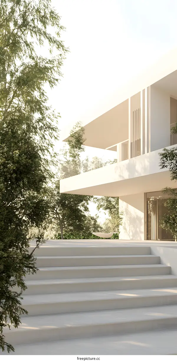Minimalist Modern House Exterior with Concrete Stairs