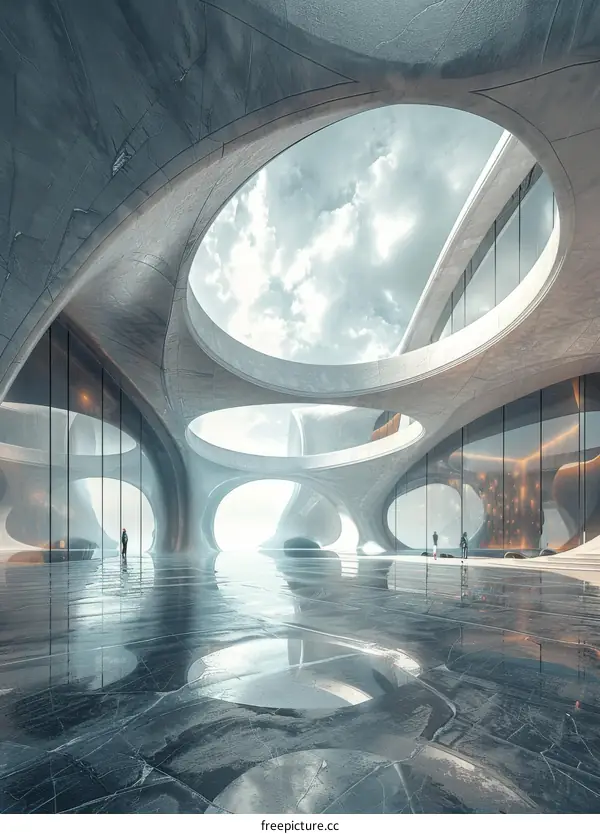 Futuristic Interior Design with Circular Apertures