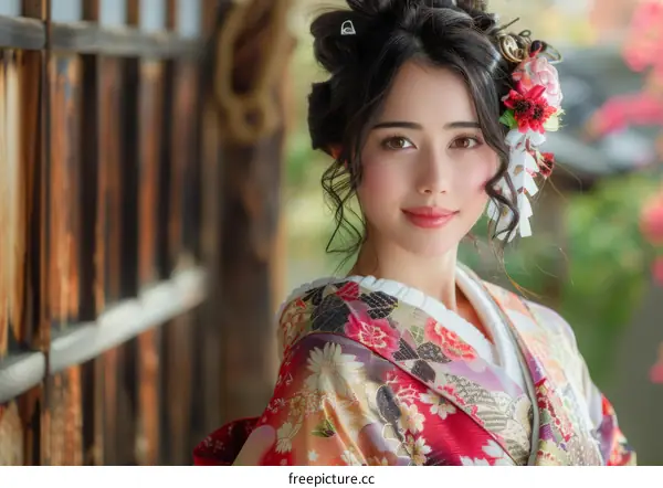 A Japanese Geisha Wearing a Kimono