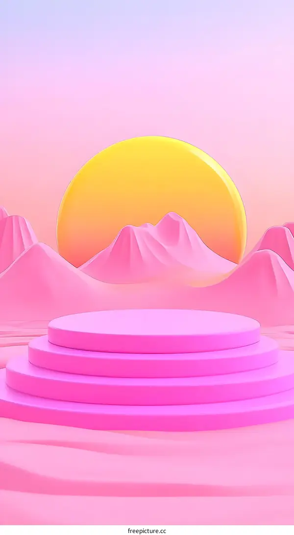 Pink Gradient Mountain Background with Circle Platform