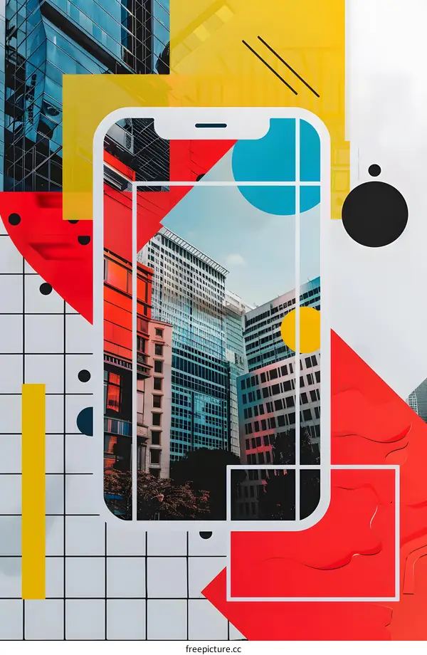 Modern Abstract Cityscape Art Collage With Smartphone