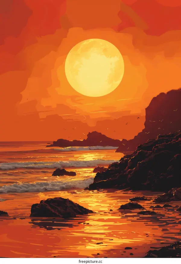 Golden Sunset Over the Ocean