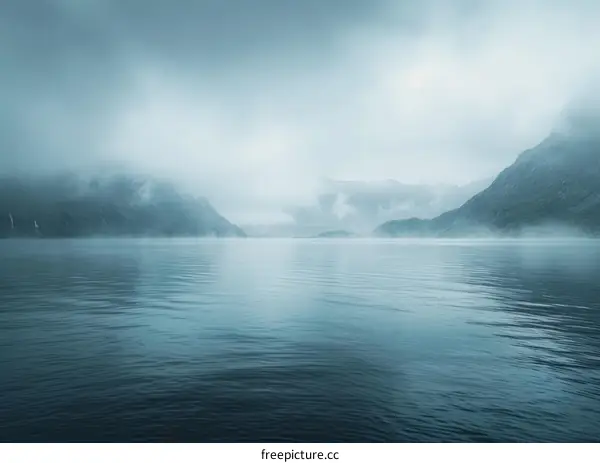 Mist-shrouded Fjord amid Majestic Mountains