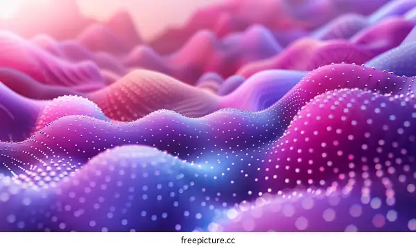 Colorful 3D rendering of a hilly landscape with pink, purple and blue colors