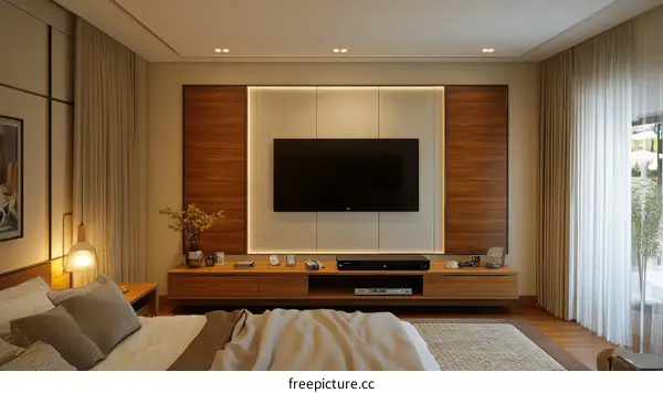 Modern Bedroom Interior Design with Wall-Mounted TV
