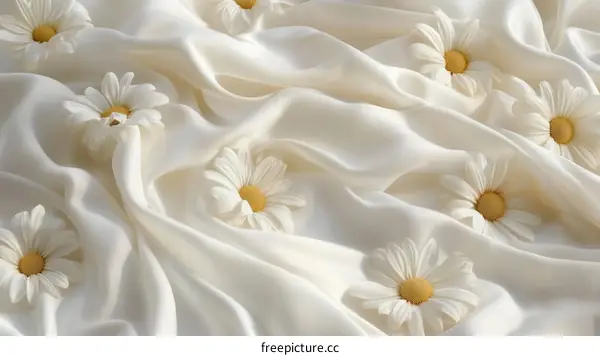 Delicate White Flowers on Smooth Satin Fabric
