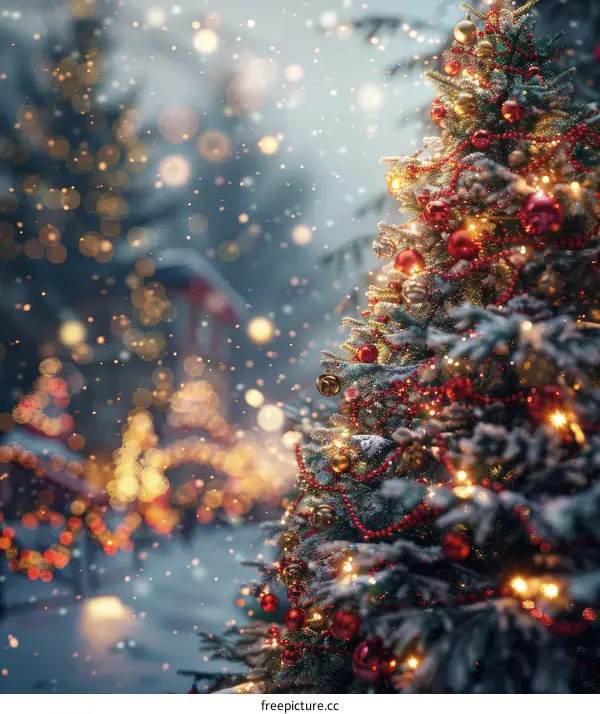 A Nostalgic Christmas Street Adorned with a Majestic Tree