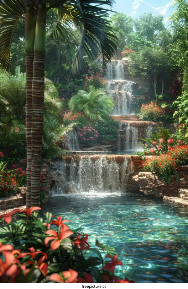 Lush Tropical Rainforest Waterfall