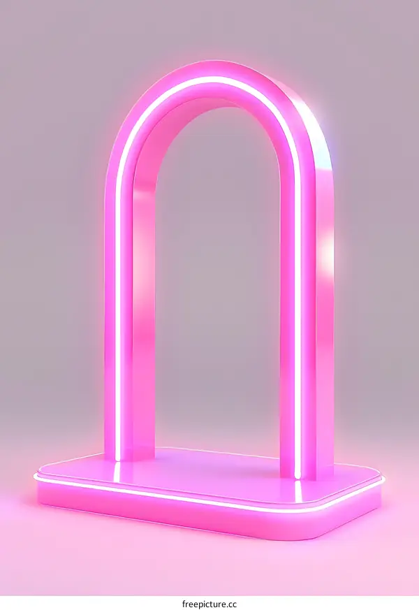 Pink Neon Archway with Platform 3D Illustration