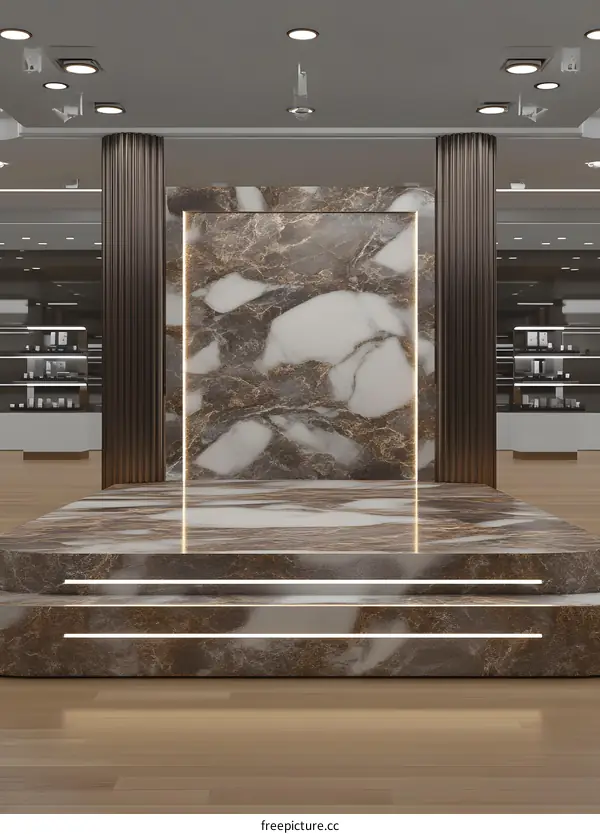 Marble Platform with Lighting in Modern Store Interior