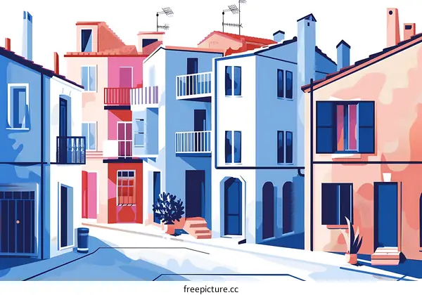 Colorful Illustration Of European Cityscape With Buildings