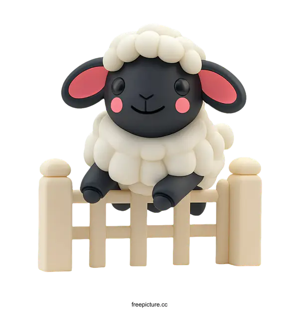 [Transparent Background PNG]Cute Sheep Illustration on a Fence