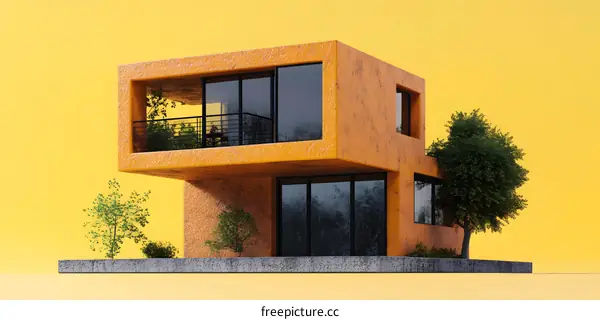 Modern Minimalist House With Yellow Background