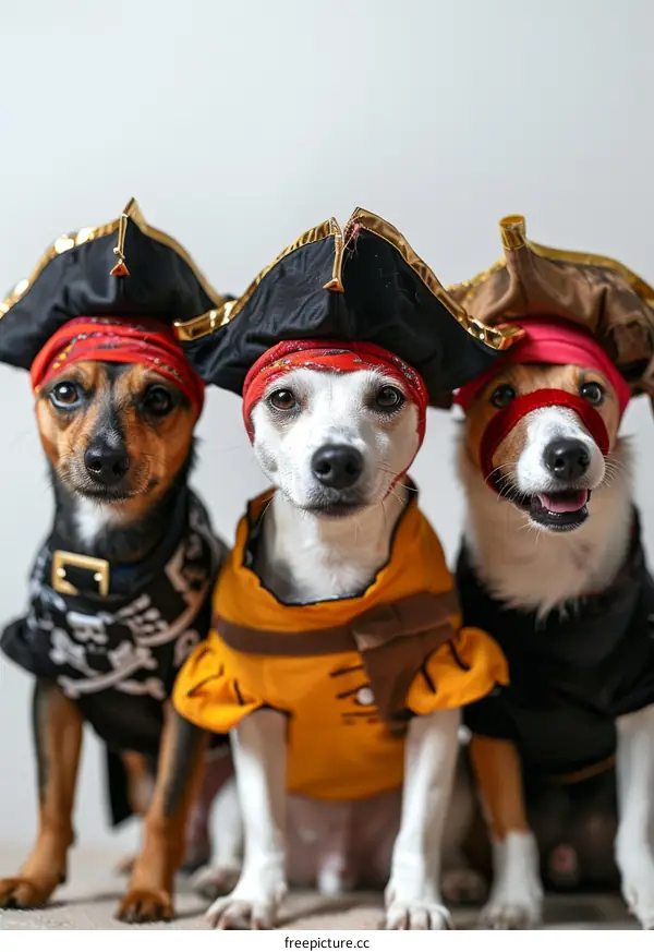 Three Dogs in Pirate Costumes