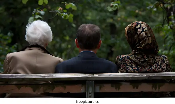 Three People Sitting On A Wooden Bench Backwards