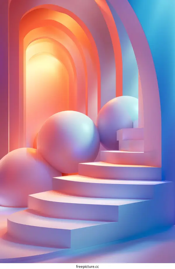 Surreal Geometric Space with Balls and Stairs