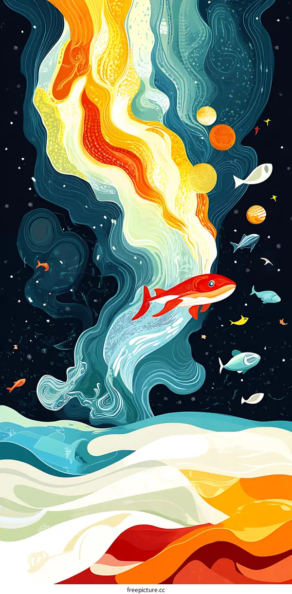 Abstract Fish Illustration With Colorful Waves