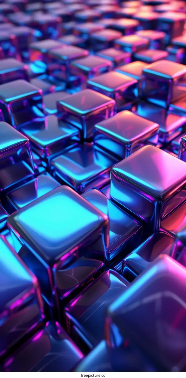3D Illustration of Metallic Blue and Purple Cubes