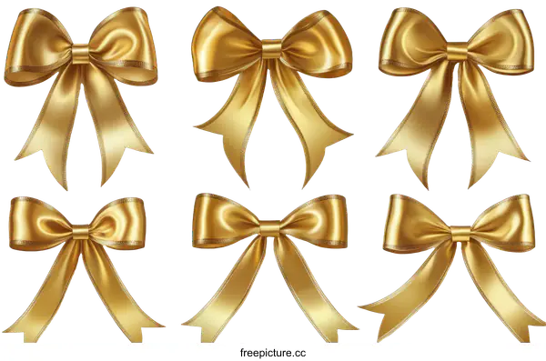 [Transparent Background PNG]Collection of Golden Satin Ribbons Bows