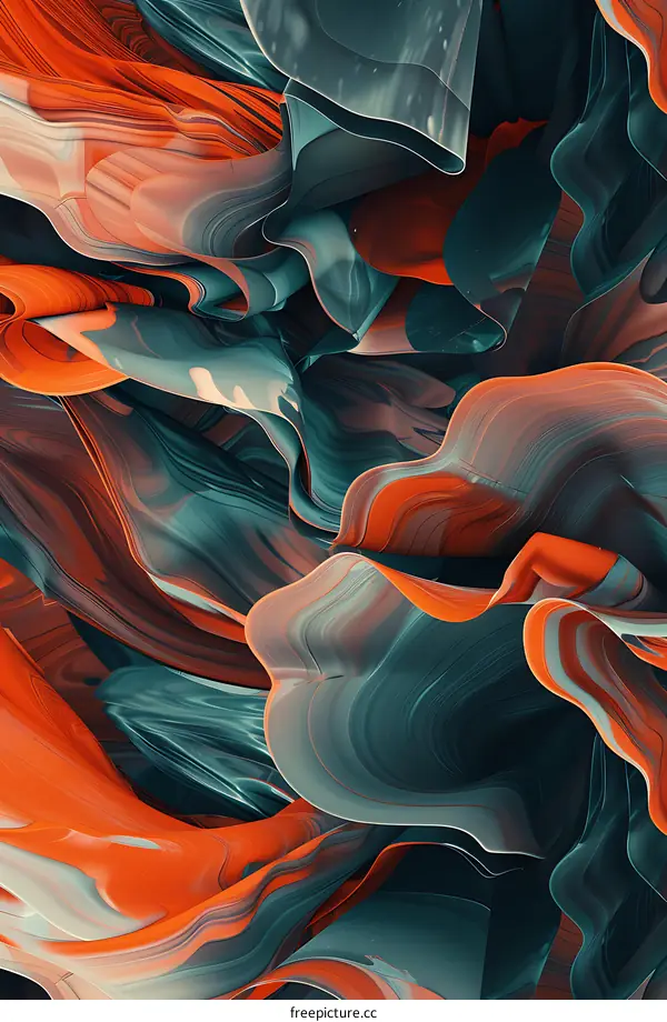 Abstract Liquid Art, Swirling Orange and Green Colors