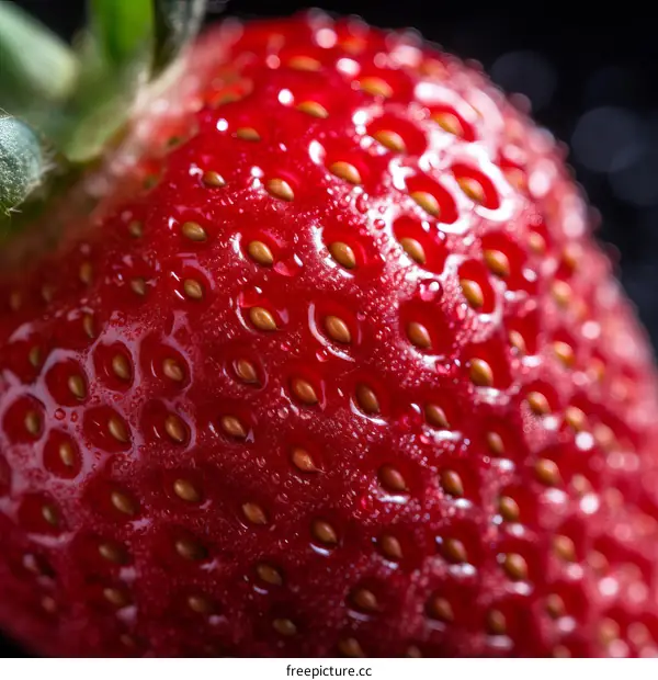 Close-up of a fresh strawberry with water drops