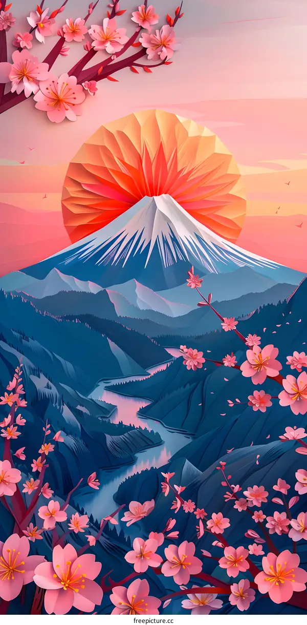 Mount Fuji with cherry blossoms