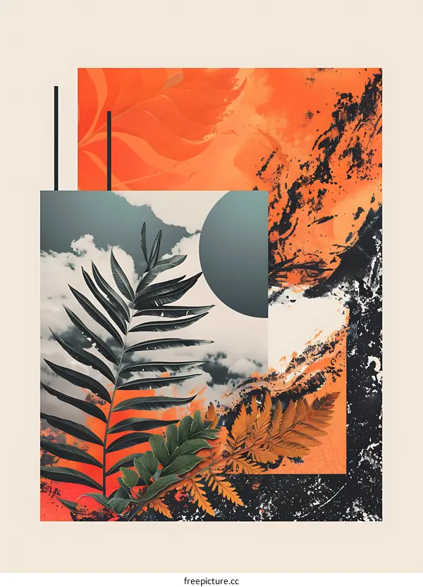 Abstract Collage With Orange and Green Leaves