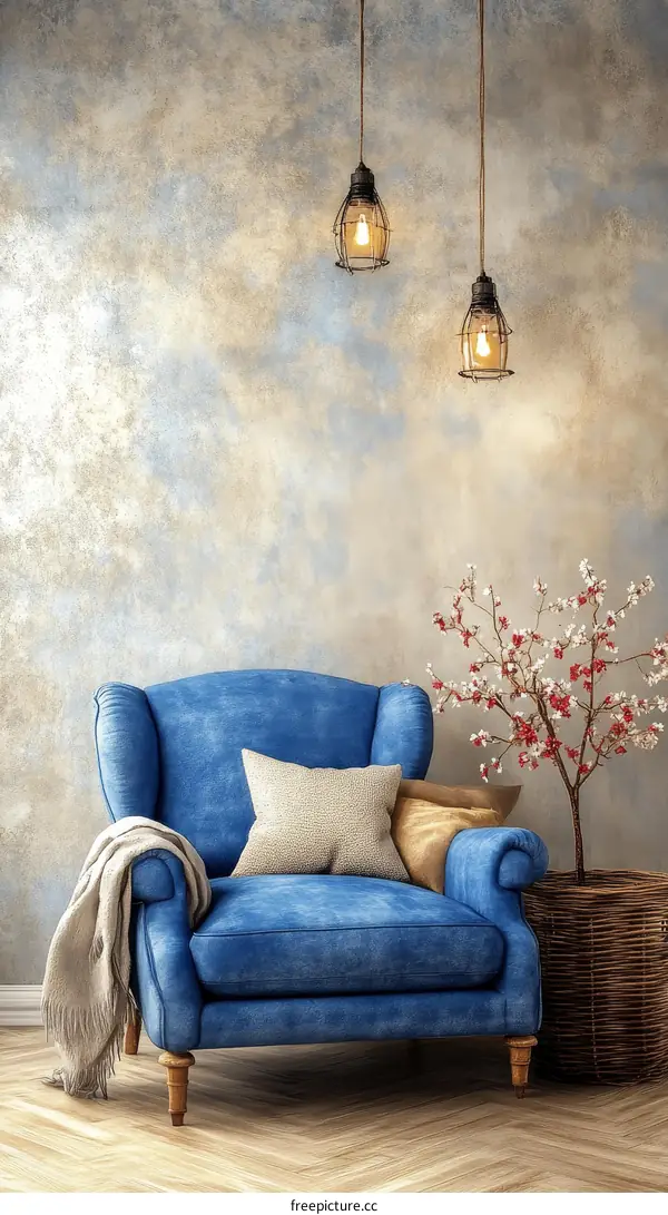 Stylish Vintage Blue Armchair Interior Design