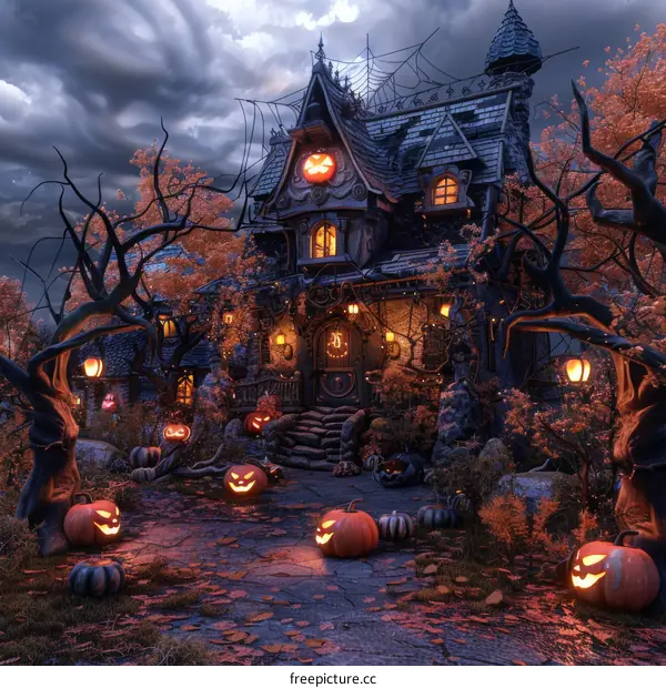 Haunted House with Pumpkins