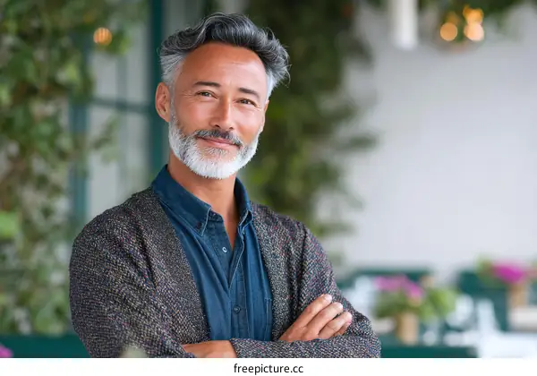 Portrait of a Smiling Middle-Aged Man Outdoors