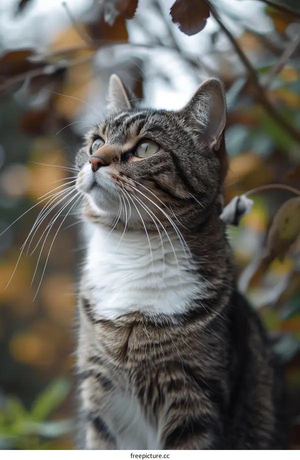 A ginger cat looking up at something