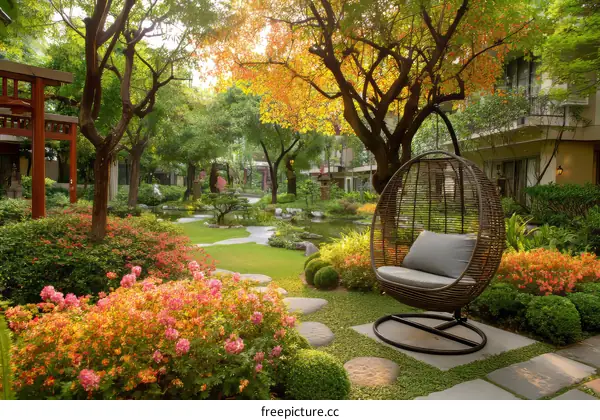 Tranquil Garden with Hanging Chair