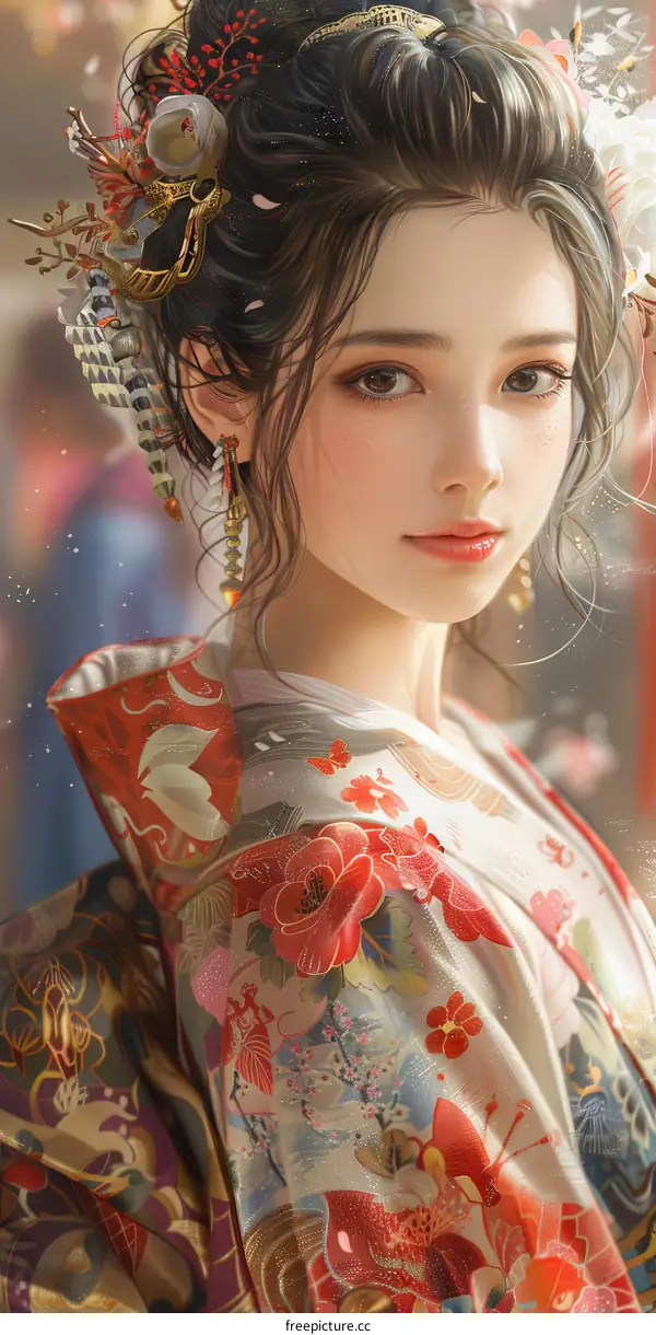 portrait of a beautiful asian woman in traditional japanese kimono