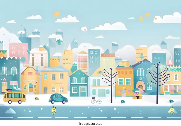 Winter Scene Illustration with Small City
