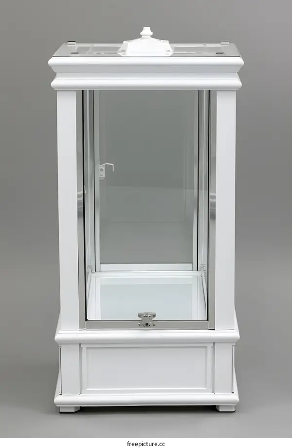 White Glass Display Cabinet With Metal Accents