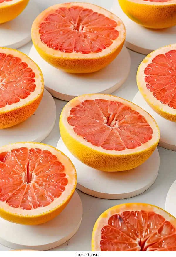 Halved Grapefruit On White Background