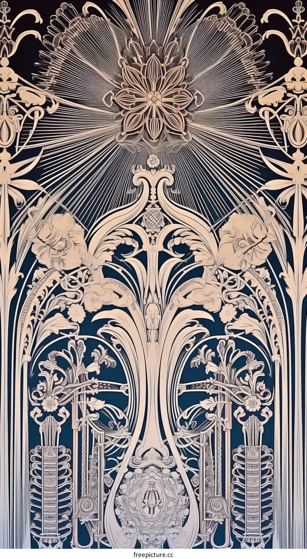 symmetrical floral pattern with Art Nouveau influence