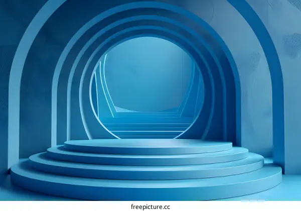Blue Geometric Shapes with Arch and Round Pedestal