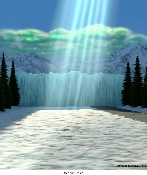 Frozen Ice Wall Landscape With Aurora Borealis