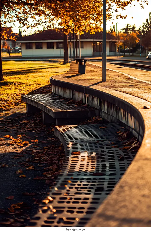 Autumn Leaves On A Curved Bench