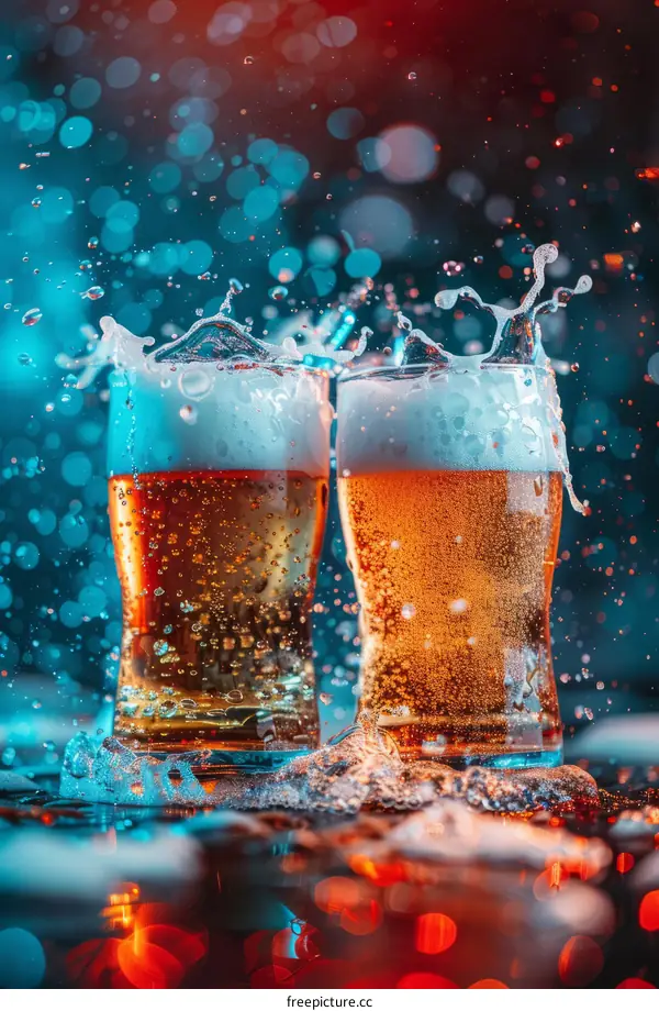 Two glasses of beer with a splash of water
